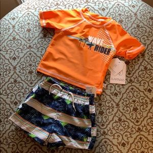 Rash guard and swim trunks